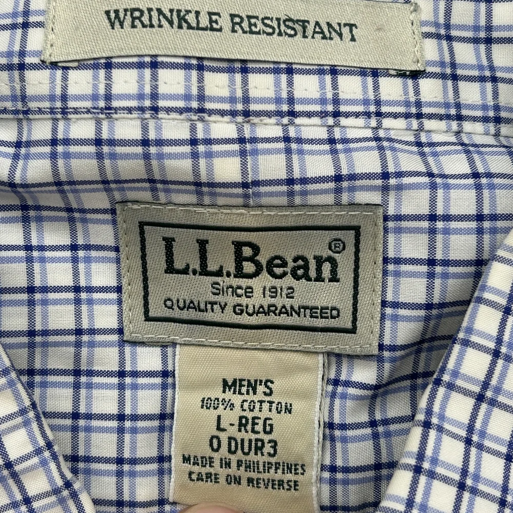 L.L.Bean Shirt Mens Large Regular Wrinkle Resistant Blue Plaid Button Down